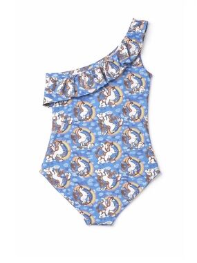 Girls IKEA One Shoulder Strap Rainbow Unicorn Swimsuit Size 7-8